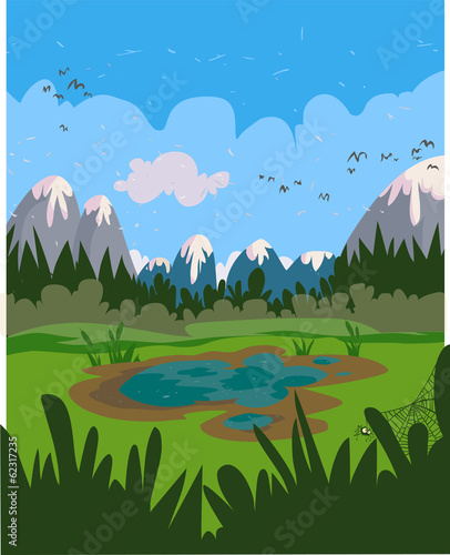 Принти на полотні Marshy cartoon landscape. All in separated layers.
