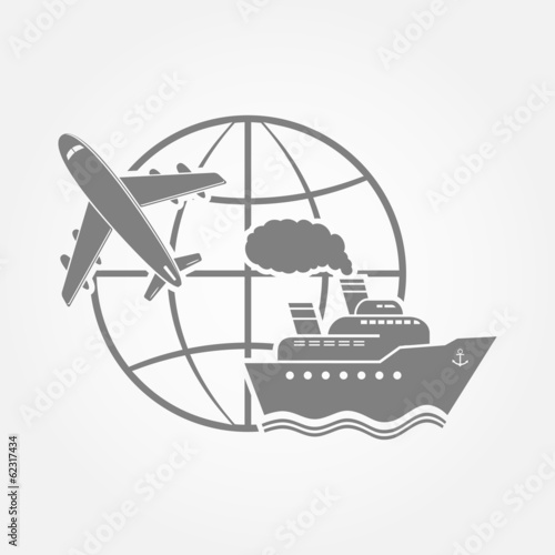 Transportation symbol - airplane and ship.