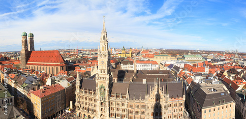 Munich, Gothic City Hall and Frauenkirche at Marienplatz, Bavari