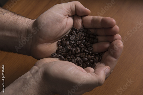 hands and cofe bean