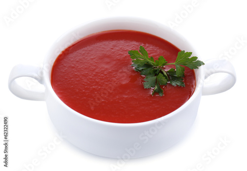 Tasty tomato soup, isolated on white