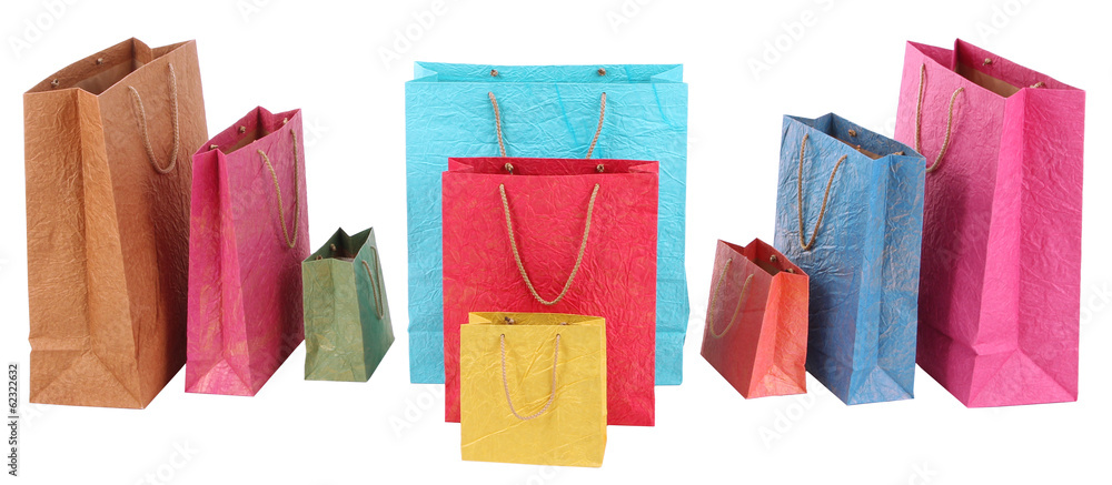 Colorful shopping bags, isolated on white