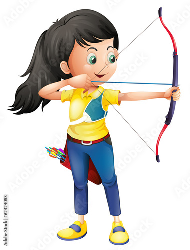 A young girl playing archery