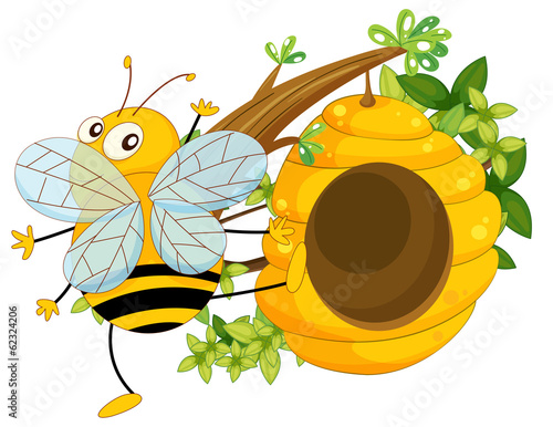A big fat bee near the beehive