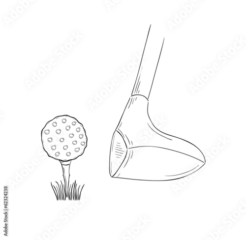 sketch of the golf ball and golf club