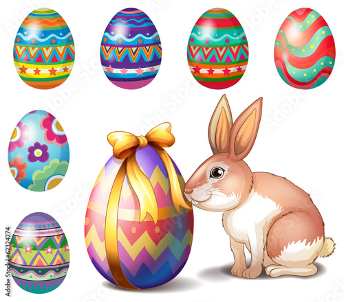 Colorful Easter eggs and a bunny