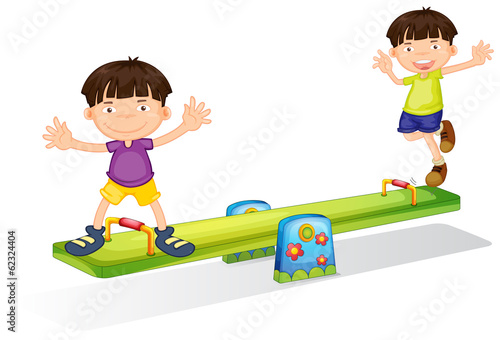Kids playing with the seesaw