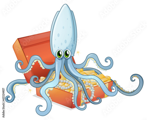 Canvas Print A treasure box with an octopus