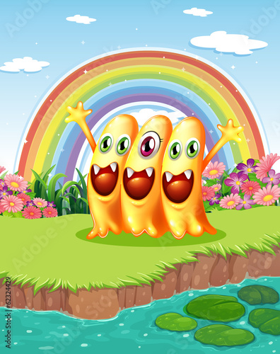 Three monsters near the pond