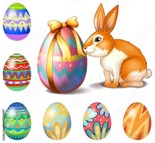 Seven Easter eggs and a bunny