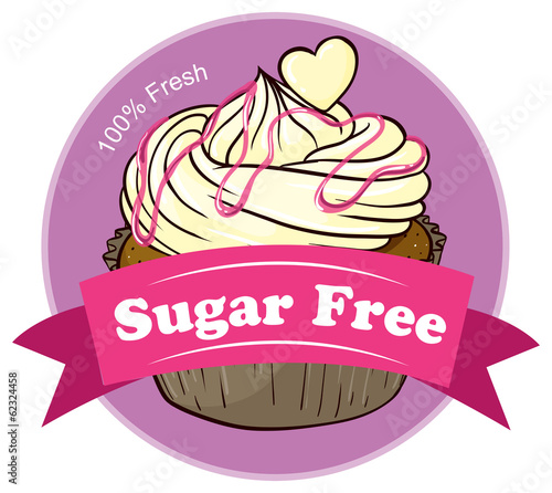 A sugar free label with a delicious cupcake