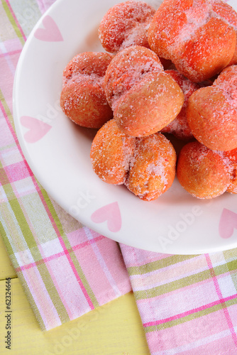 Delicious cookies peaches on table close-up