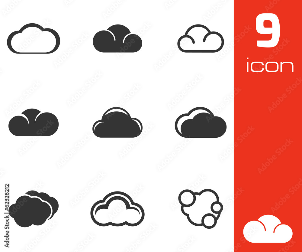 Vector black cloud icons set Vector black cloud icons set