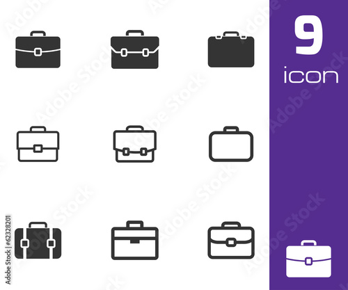 Vector black briefcase icons set