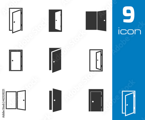 Vector black door icons set