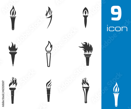 Vector black torch icons set