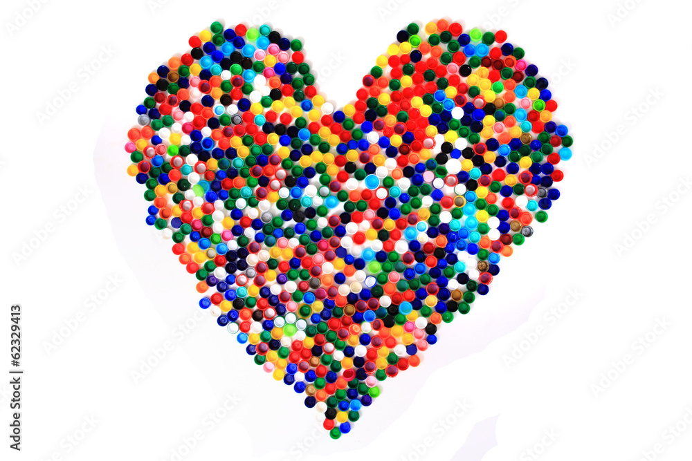 heart from color plastic caps