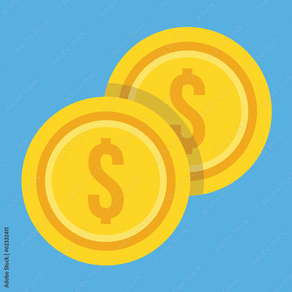 Vector Two Gold Coins Dollar Icon Vector Two Gold Coins Dollar Icon