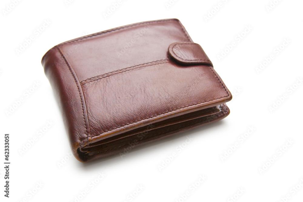 A brown leather wallet isolated on white background A brown leather wallet isolated on white background