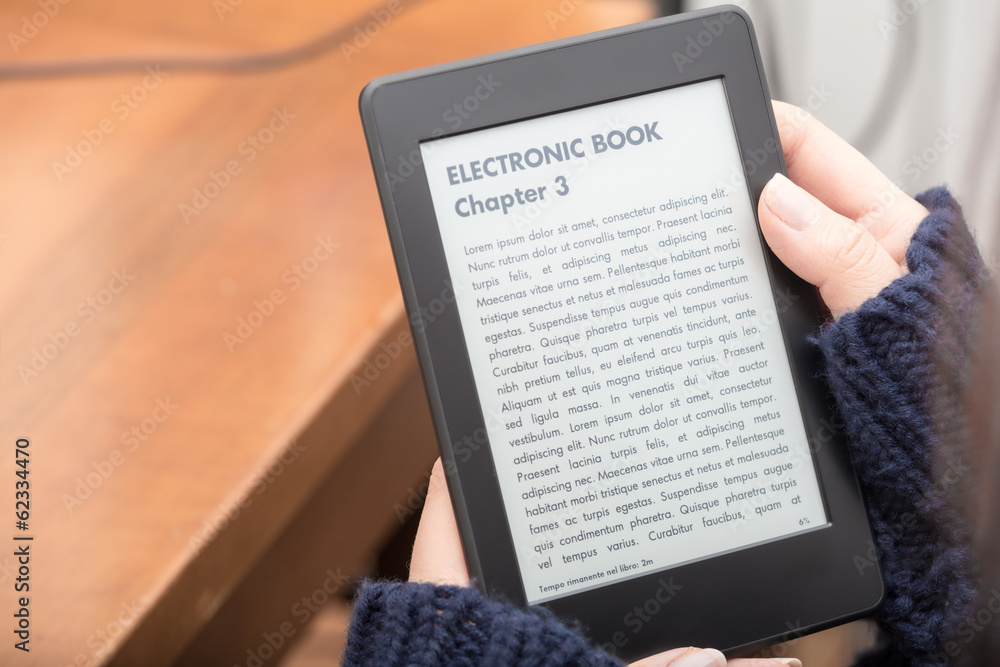 Obraz premium Reading a book with an e-book reader