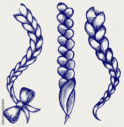 Women braid. Doodle style