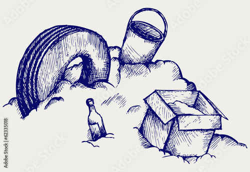 Dump. Mountain of garbage. Doodle style