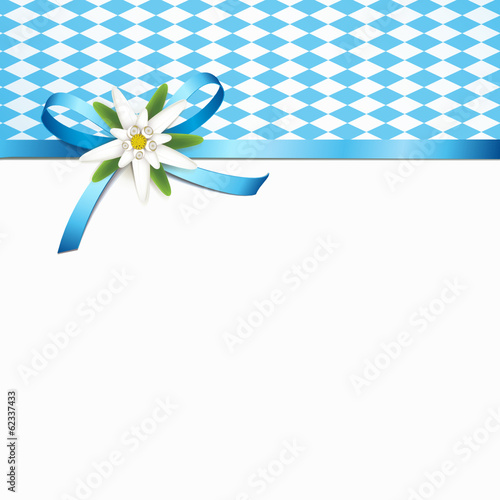 Blaue Schleife mit Edelweiß und Rautenmuster