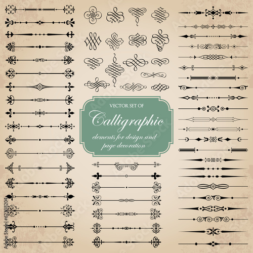 Vector set of calligraphic elements for design