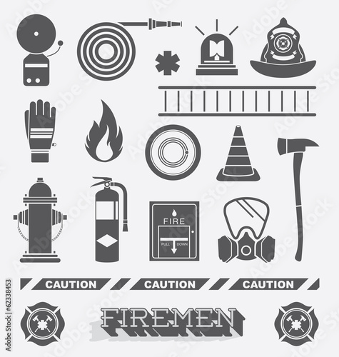 Vector Set: Firefighter Flat Icons and Symbols