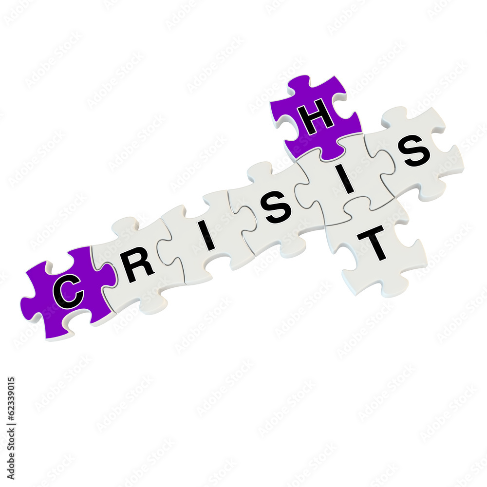 Crisis hit 3d puzzle on white background Crisis hit 3d puzzle on white background