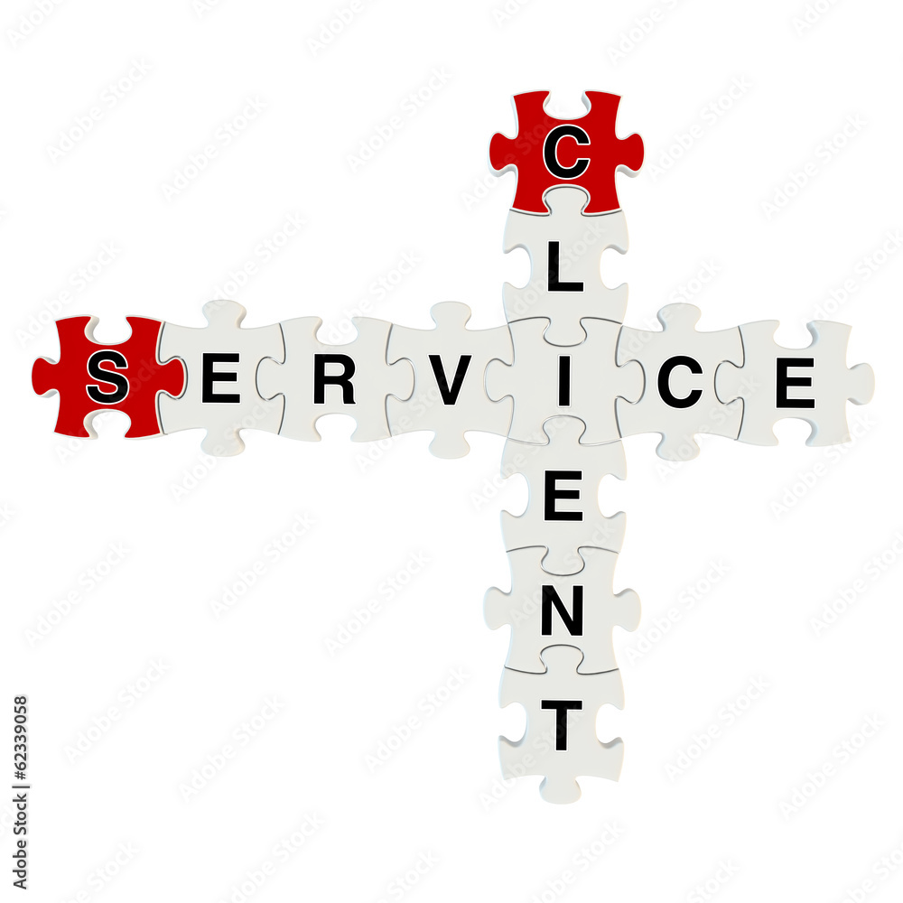 Client service 3d puzzle on white background Client service 3d puzzle on white background