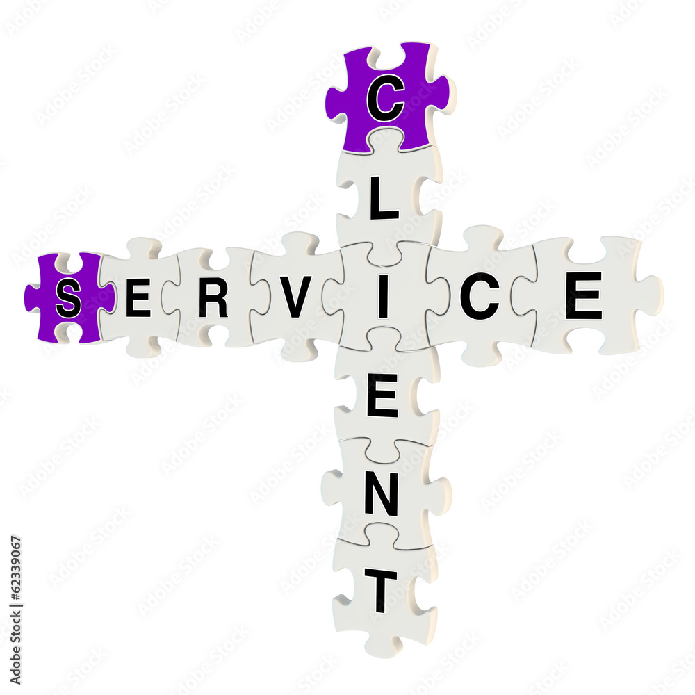 Client service 3d puzzle on white background Client service 3d puzzle on white background