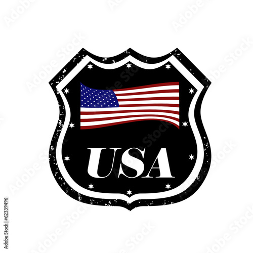 Grunge rubber stamp with the flag of United States of America