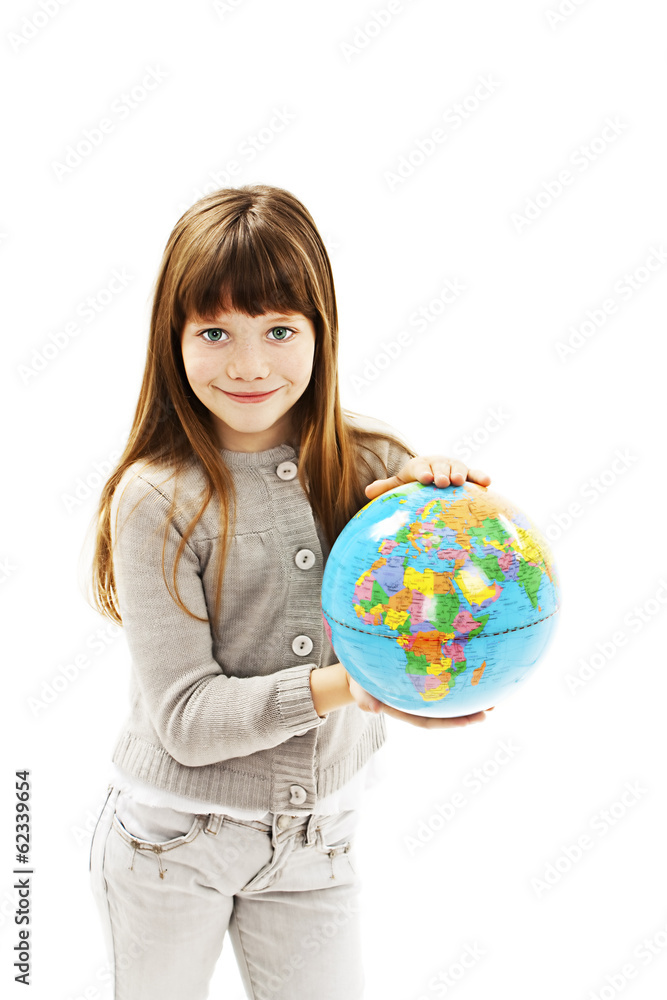 Globe on child hands. Isolated on white background Globe on child hands. Isolated on white background