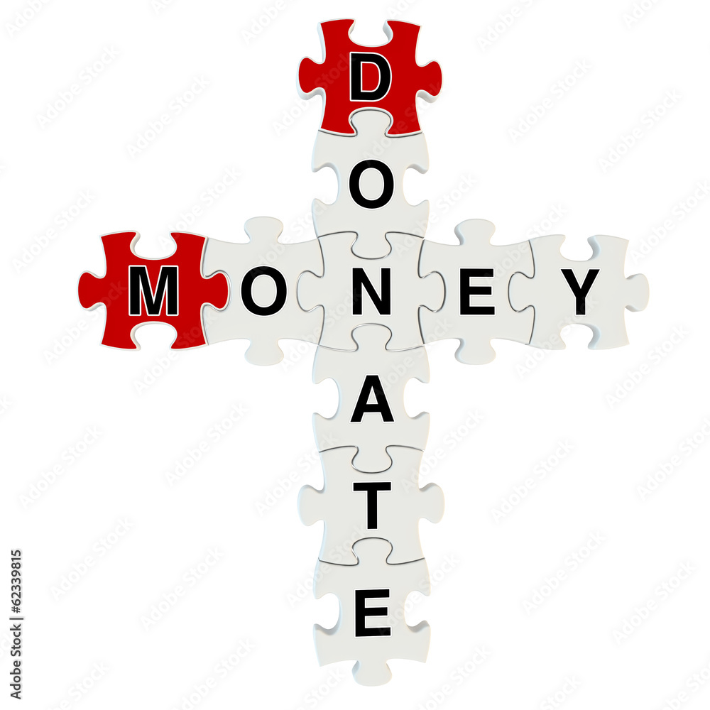 Donate money 3d puzzle on white background Donate money 3d puzzle on white background