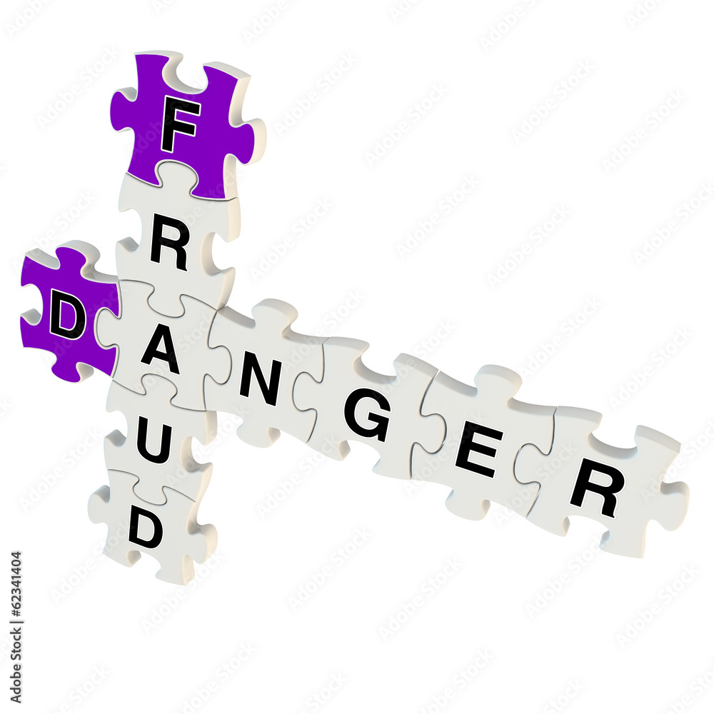 Fraud danger 3d puzzle on white background Fraud danger 3d puzzle on white background