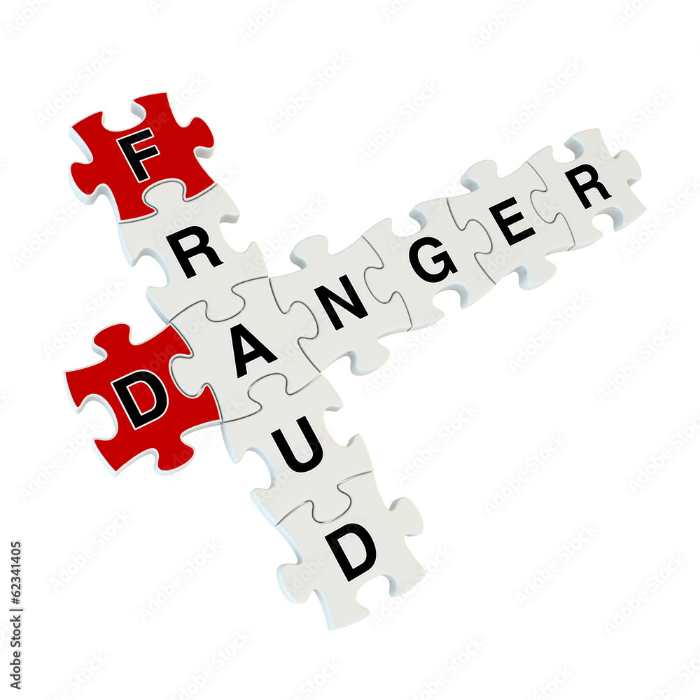 Fraud danger 3d puzzle on white background Fraud danger 3d puzzle on white background