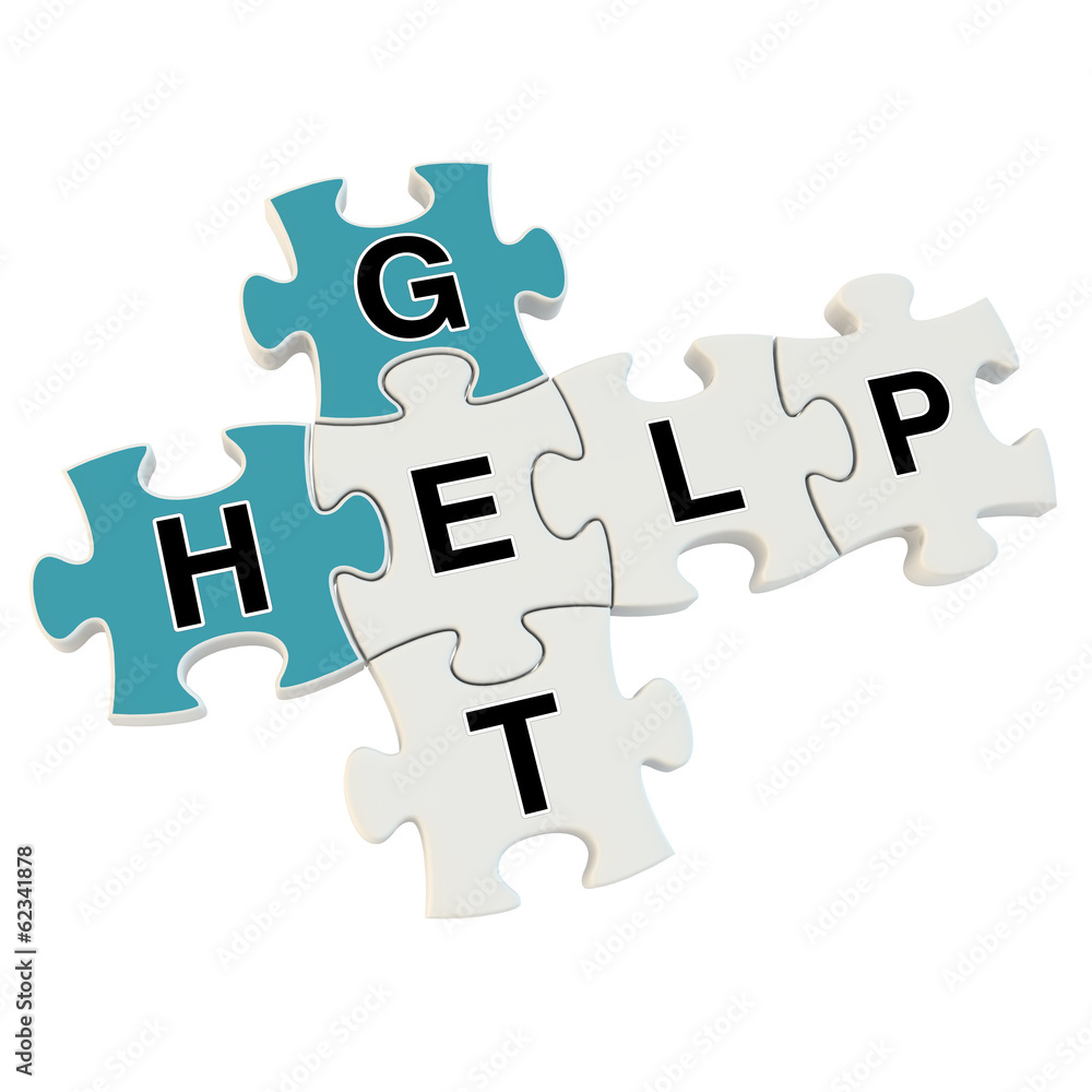 Get help 3d puzzle on white background Get help 3d puzzle on white background