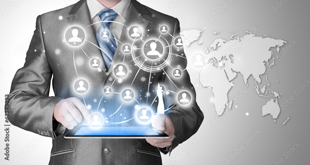 Business man using tablet PC social connection