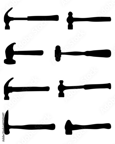Black silhouettes of hammers on a white background, vector