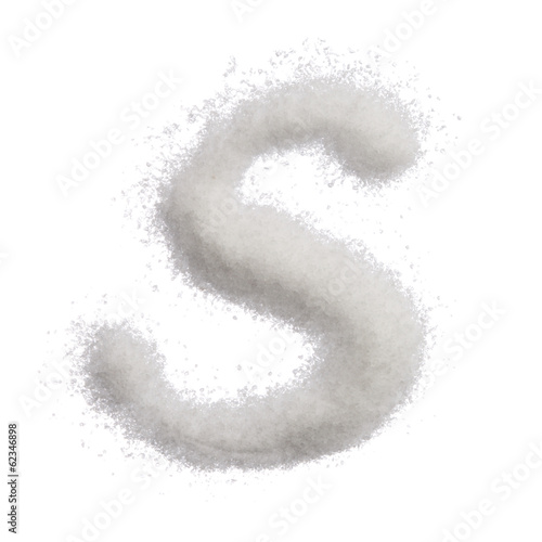 Sea salt letter s isolated on white top view photo