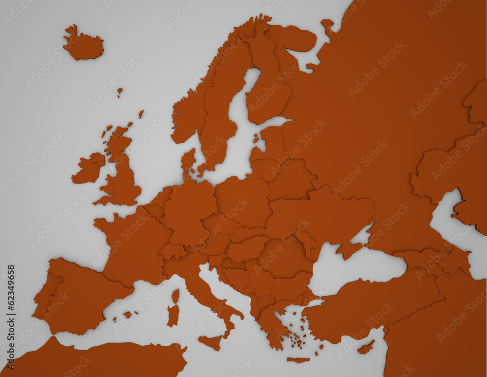Europakarte mit 3D Ländergrenzen in orange