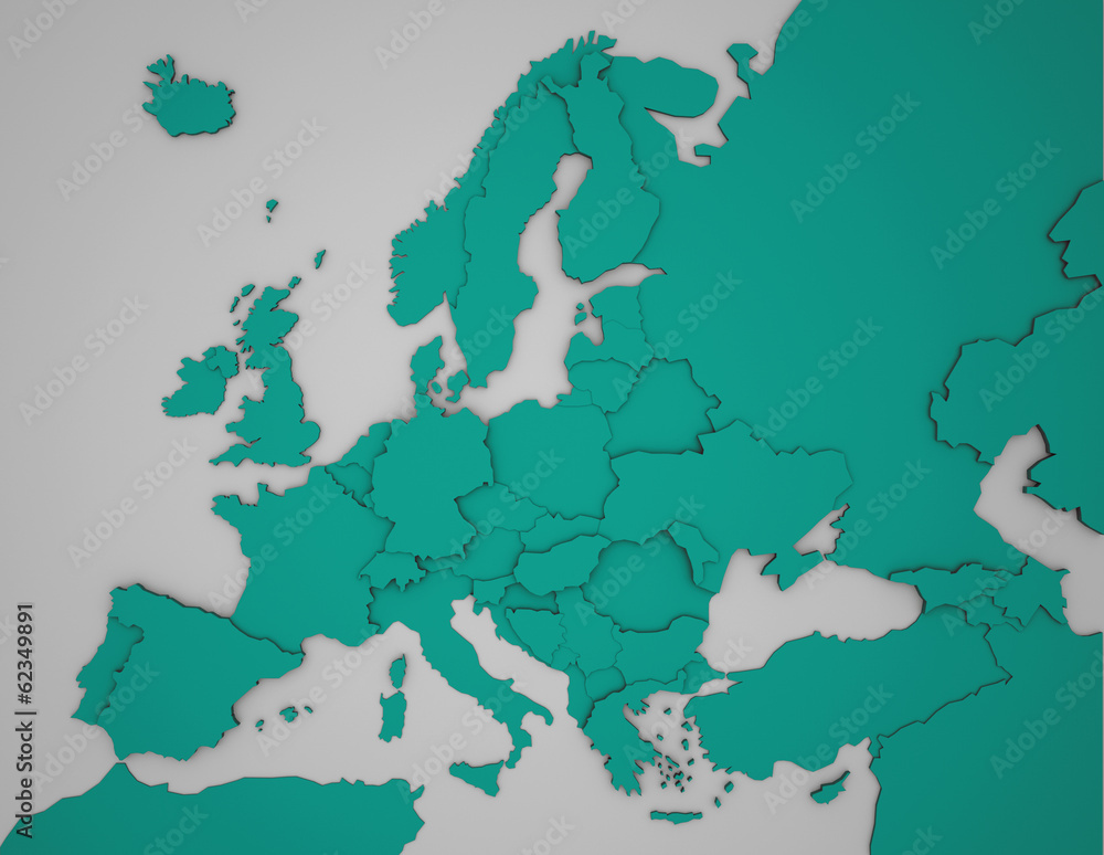 Obraz premium Europakarte mit 3D Ländergrenzen in türkis