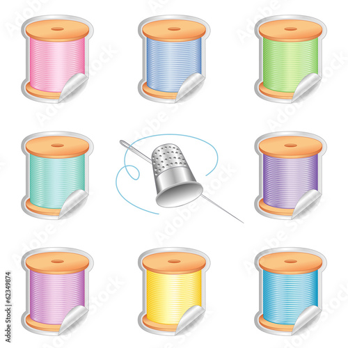 Needle and Threads, Shaded Stickers, Thimble, Pastel Colors