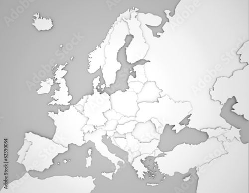Europakarte mit 3D Ländergrenzen in grau / weiß