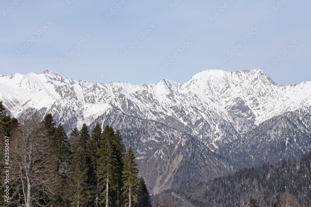 view on Caucasian mountains at winter