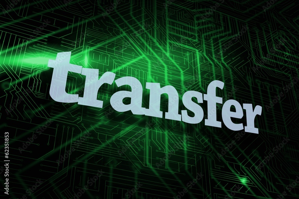 Transfer against green and black circuit board Transfer against green and black circuit board