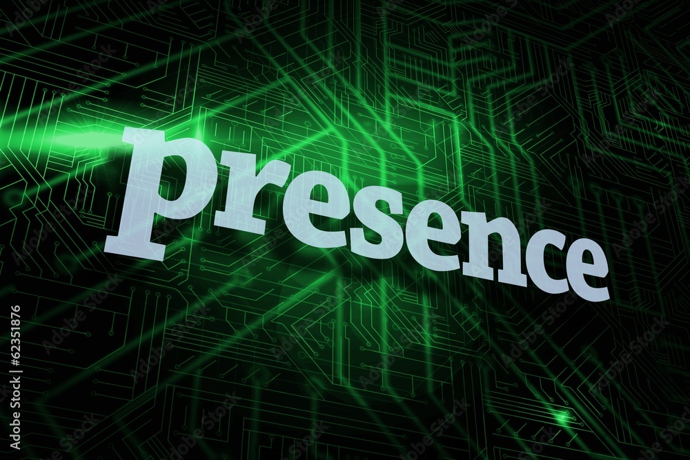 Presence against green and black circuit board Presence against green and black circuit board