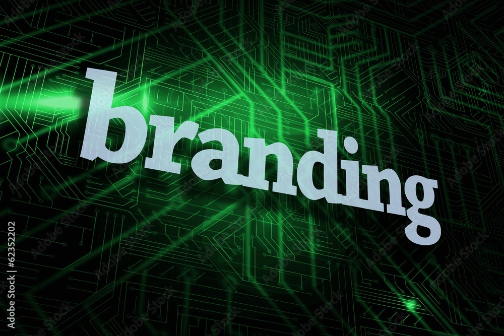 Branding against green and black circuit board Branding against green and black circuit board