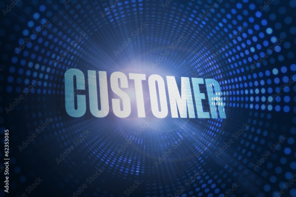 Customer against futuristic dotted blue and black background Customer against futuristic dotted blue and black background